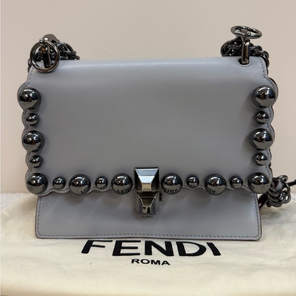 Fendi Handbags - Vitello Liberty Pearl Scalloped Studded Kan I Shoulder Bag Grigio Perla